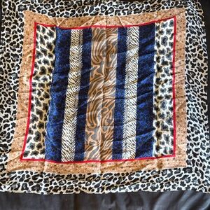 Adrienne Vittadini Leopard Print Scarf with Red and Blue Accents
